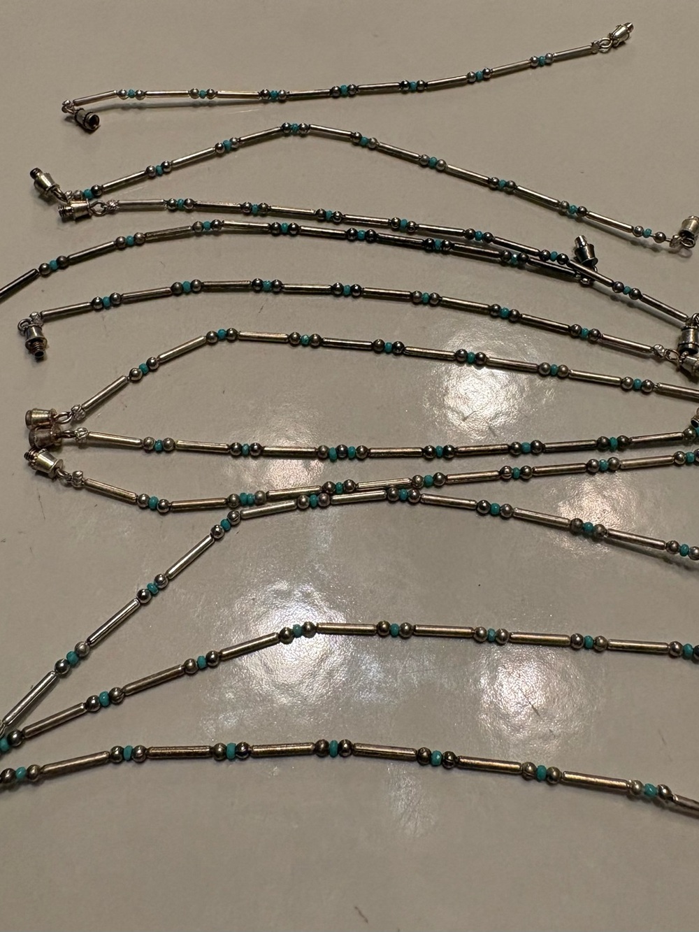 11 Sterling Silver Tubular & Turquoise Bead Station bracelets - Women's Jewelry